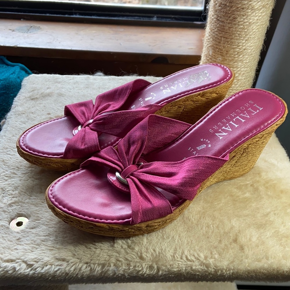 Hot Pink 90s Anne Klein Wedged Backless Sandals